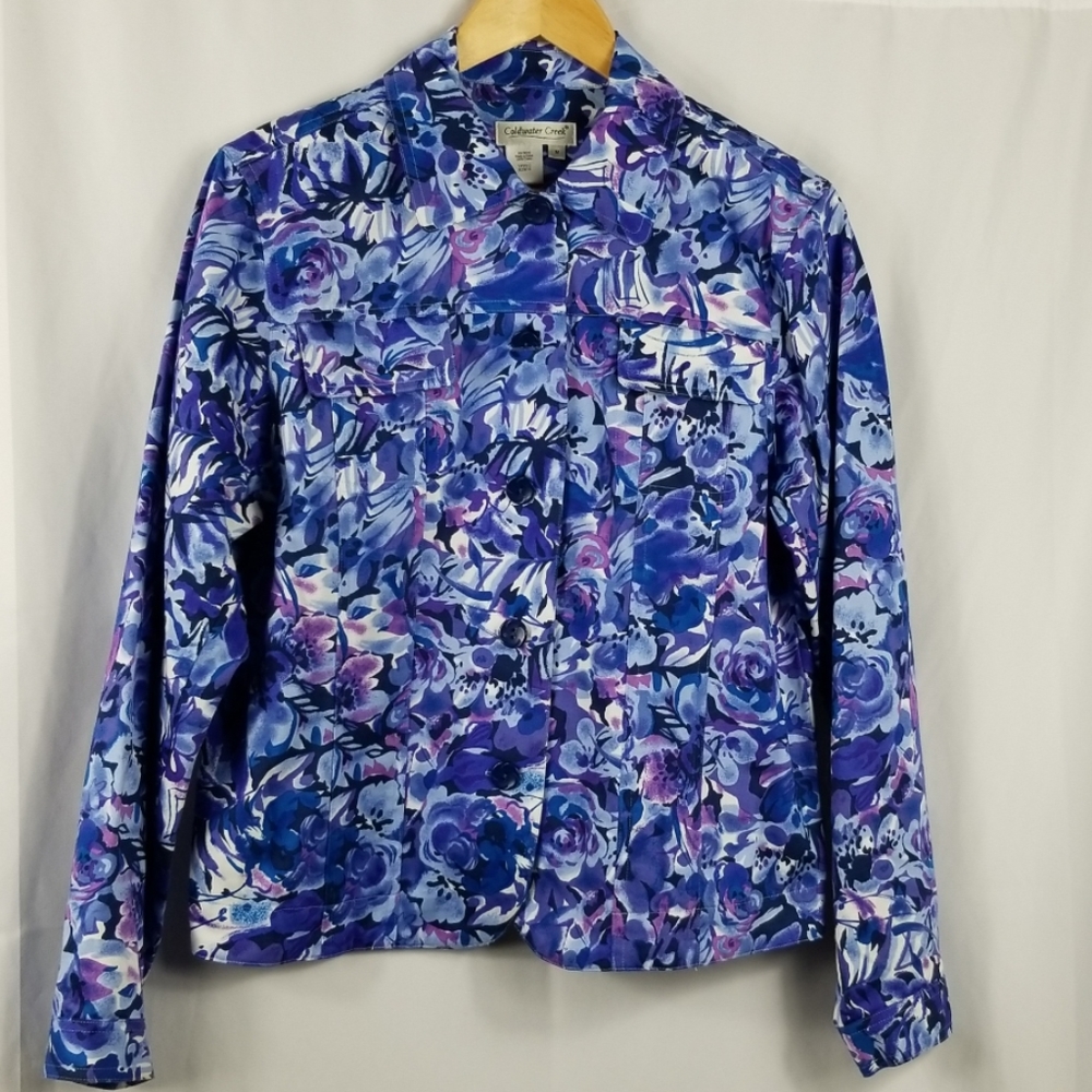 Coldwater Creek | Purple floral Button Down Blouse